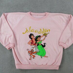 VINTAGE Aladdin Sweater Girls L Pink Genie Lamp Jasmine Monkey Youth Sweatshirt